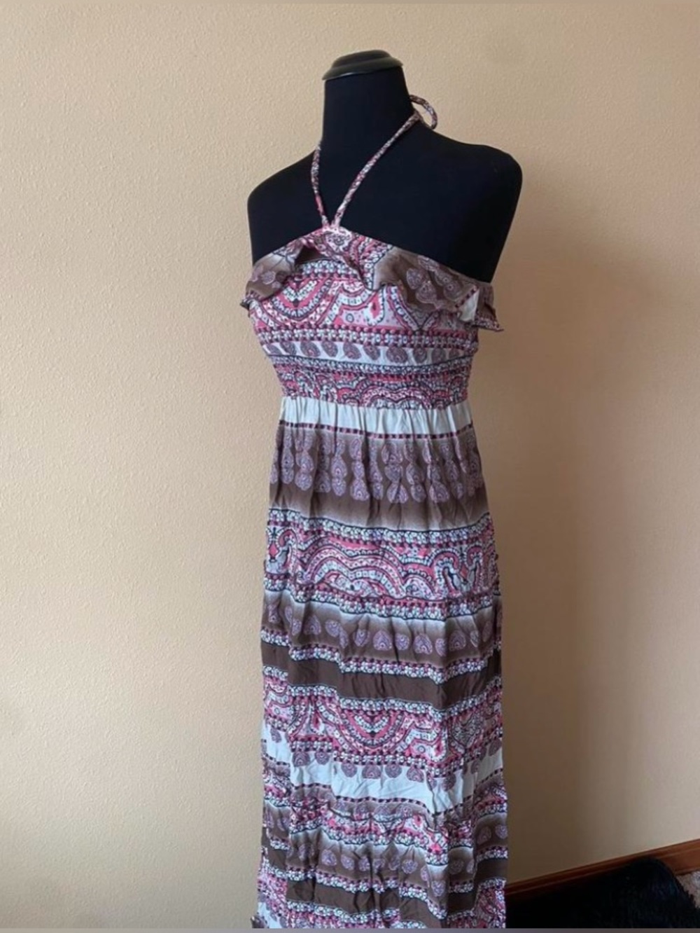 Y2k MUDD Boho Style Halter Maxi Dress with Ruffles